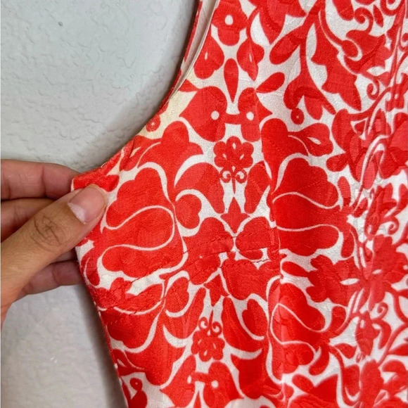 Tory Burch Silk Blend Floral Shift Dress Women size 6 Coral - Picture 8 of 13